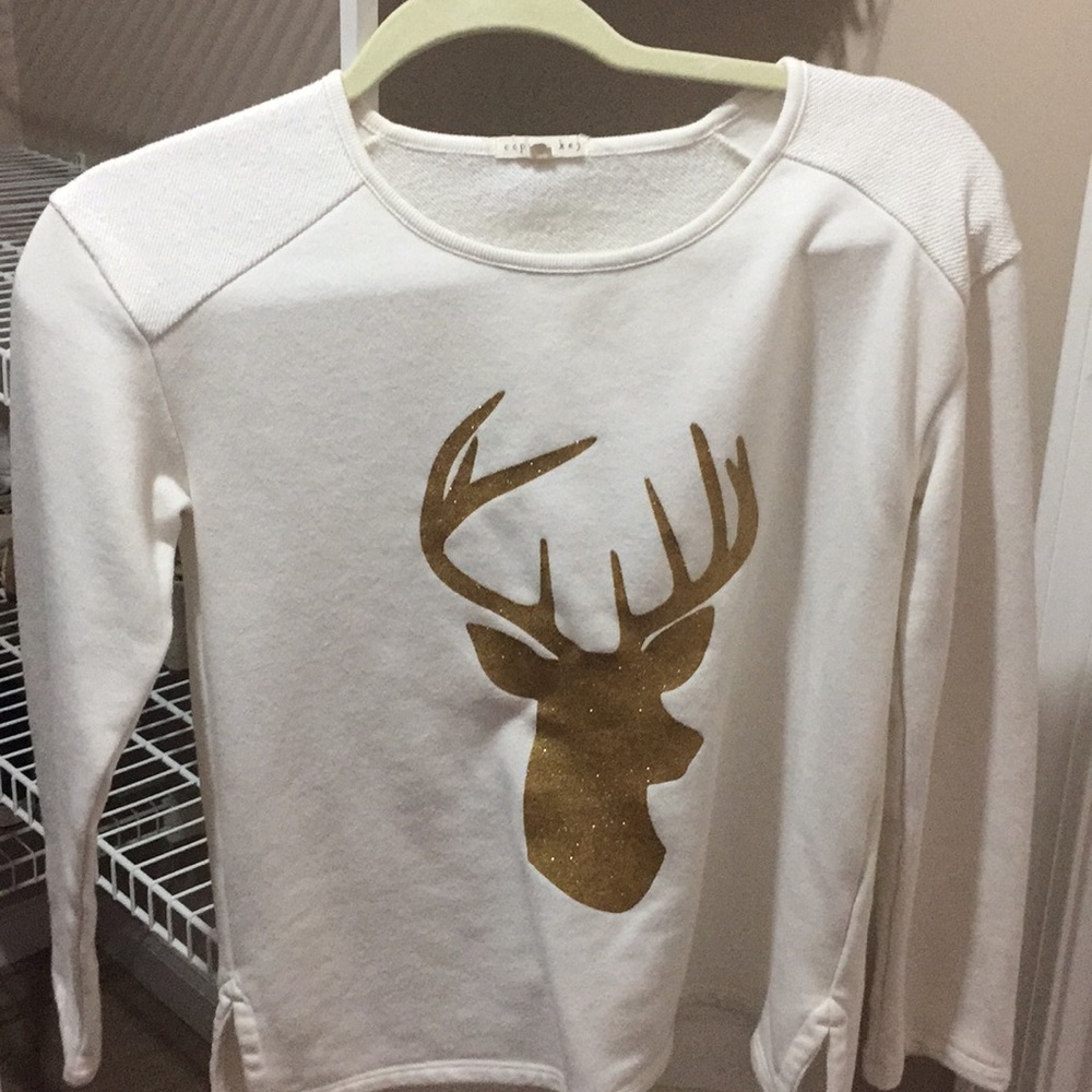 ivory and gold reindeer holiday sweater!